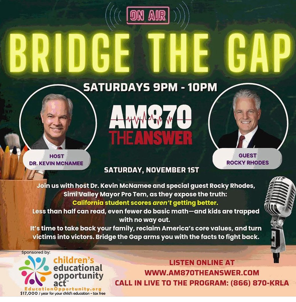 MagicOfPhonics's tweet photo. Bridge the Gap
Public School Student Test Scores are Not Improving  
Saturday 9 to 10 pm on AM870 The Answer https://t.co/zCtdGeOL79