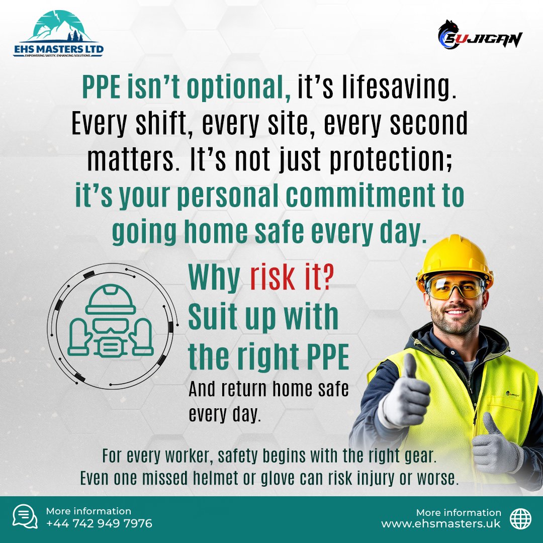 EhsMasters's tweet image. No safety gear, no glory. 🦺
Suit up. Stay safe. Go home. 💪🏽
#ehs #PPE #london #ehsmasters #EHSMastersLtd #PPEKit #law #EmergencyReady #SafetyFirst #EHS #londonsafety #labelyourppe #worksafety #safetylaw #riskmanagement #WorkplaceCompliance #industrialsafety #london
