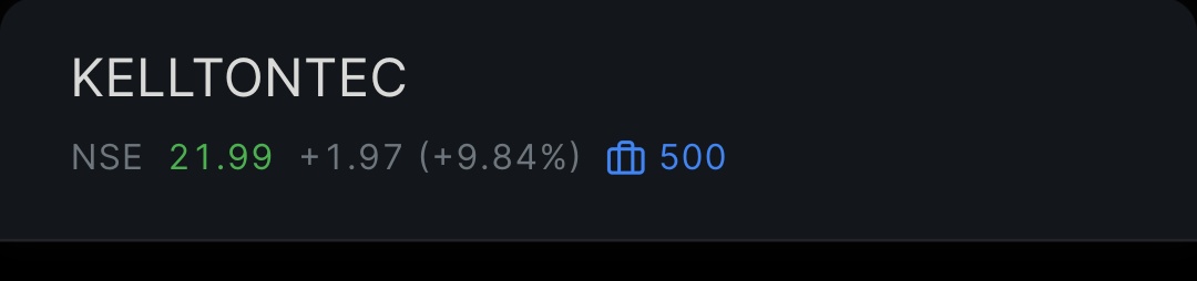 AkkiSrinivas's tweet image. KELLTONTEC UP BY 10%
#StocksToBuy #SwingTrading #WeeklyPicks #StockMarket #Sensex #Nifty #Nifty50 #NiftyMidcap100 #StockMarketIndia