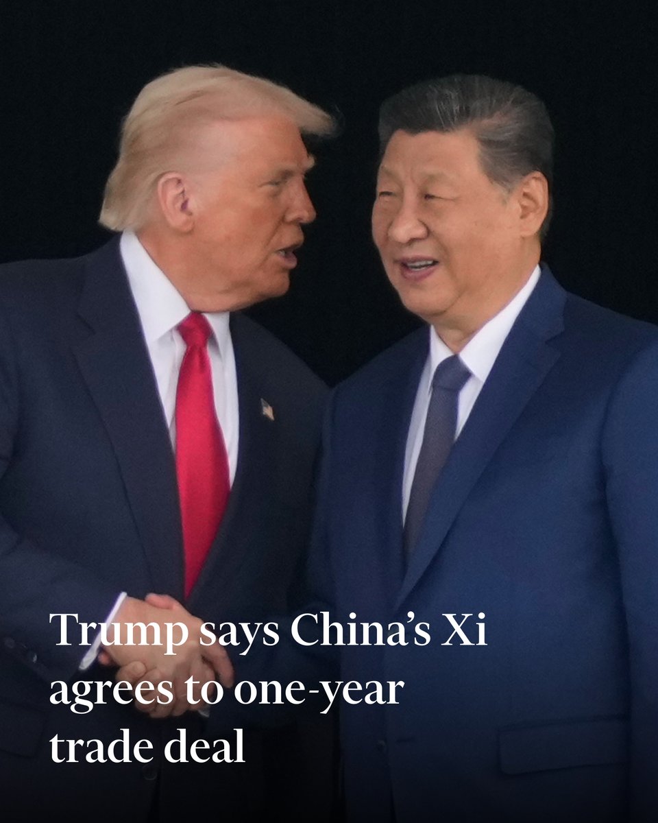 The US president said China’s leader had committed to postpone export controls on rare earths as part of an agreement the two reached at a summit in South Korea ft.trib.al/JiraKfb