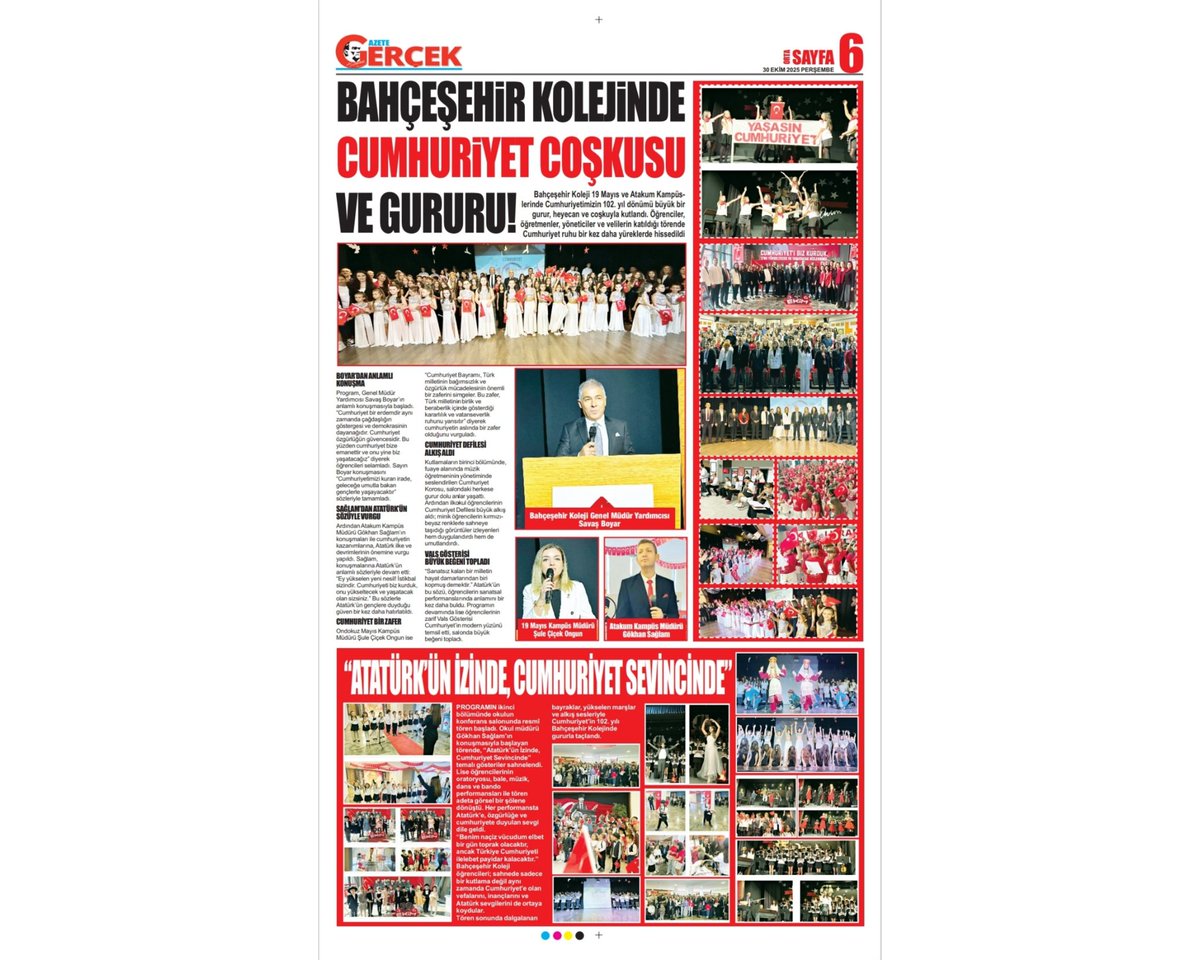 Bahçeşehir Koleji Samsun Kampüslerimizin Cumhuriyet Bayramı coşkusu, yerel basında geniş yankı uyandırdı! 📰

(Samsun Gazetesi - Halk Gazetesi - Gerçek Gazetesi 30.10.2025)

#bahçeşehirkoleji
