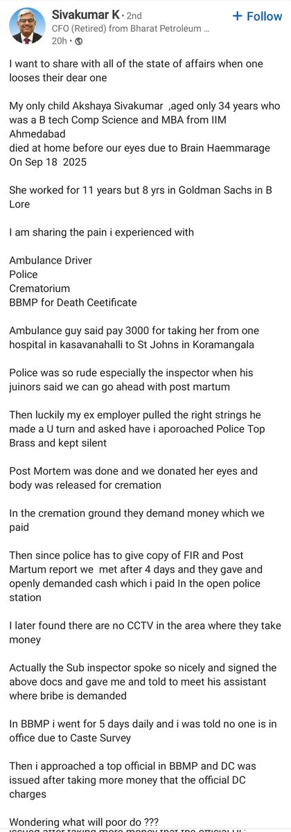 prajwaldza's tweet photo. #Breaking | PSI Santhosh &amp; constable Gorakhnath from Bellandur police station suspended after Sivakumar K, a retired CFO, shared a harrowing experience involving harassment &amp; bribery he faced following the death of his daughter.  @DeccanHerald @rahulmachaiah @ravihanda @CPBlr https://t.co/Crq1haS84K