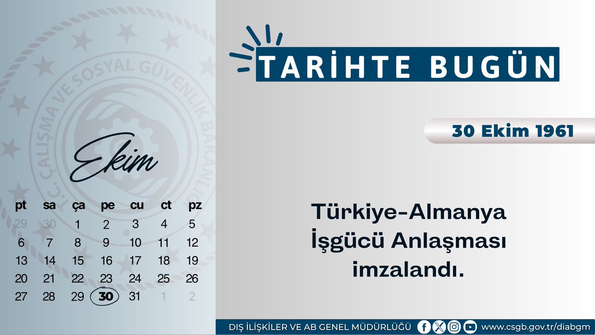 #Türkiye ve #Almanya vatandaşlarının #işgücü alanındaki hak ve menfaatlerini koruyup karşılıklı geliştirmek amacıyla 64 yıl önce bugün İşgücü Anlaşması imzalandı. 🇹🇷 🇩🇪

Anlaşma metni için👇;
bit.ly/ikili_

<a href="/csgbakanligi/">T.C. Çalışma ve Sosyal Güvenlik Bakanlığı</a> <a href="/isikhanvedat/">Prof. Dr. Vedat Işıkhan</a> <a href="/evkaf/">Adnan Ertem</a>  <a href="/TC_BerlinBE/">Türkiye in Germany</a> <a href="/TC_HamburgBK/">Türkiye in Hamburg</a>