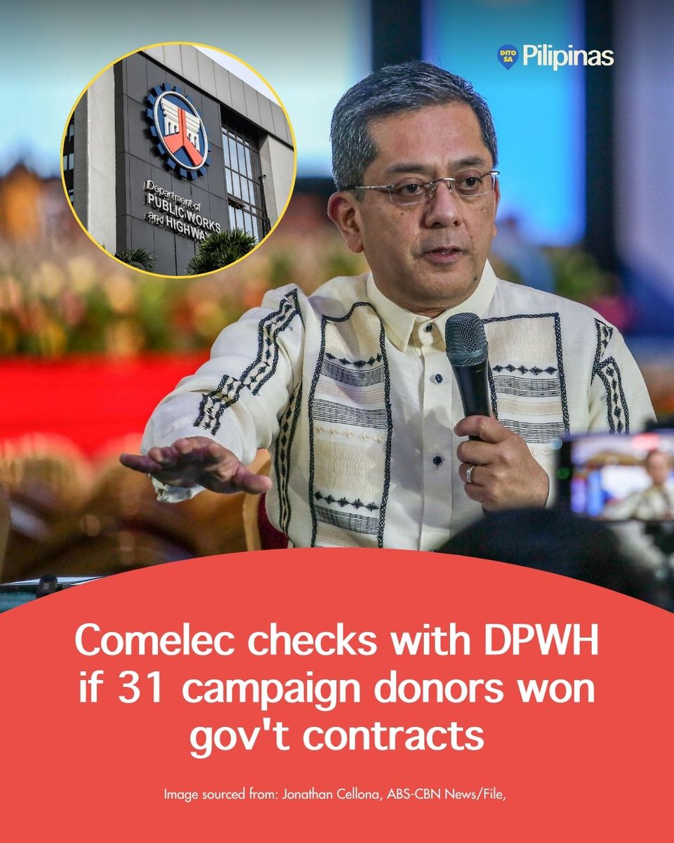ditosapinas1's tweet image. Comelec Chair George Garcia said 31 contractors donated to 2025 poll bets. The list was sent to DPWH to check for government contracts. | via Inquirer.net

#Comelec #Contractor #DPWH #FloodgatePH #CorruptionPH #NewsPH #DitoSaPilipinas #DSP