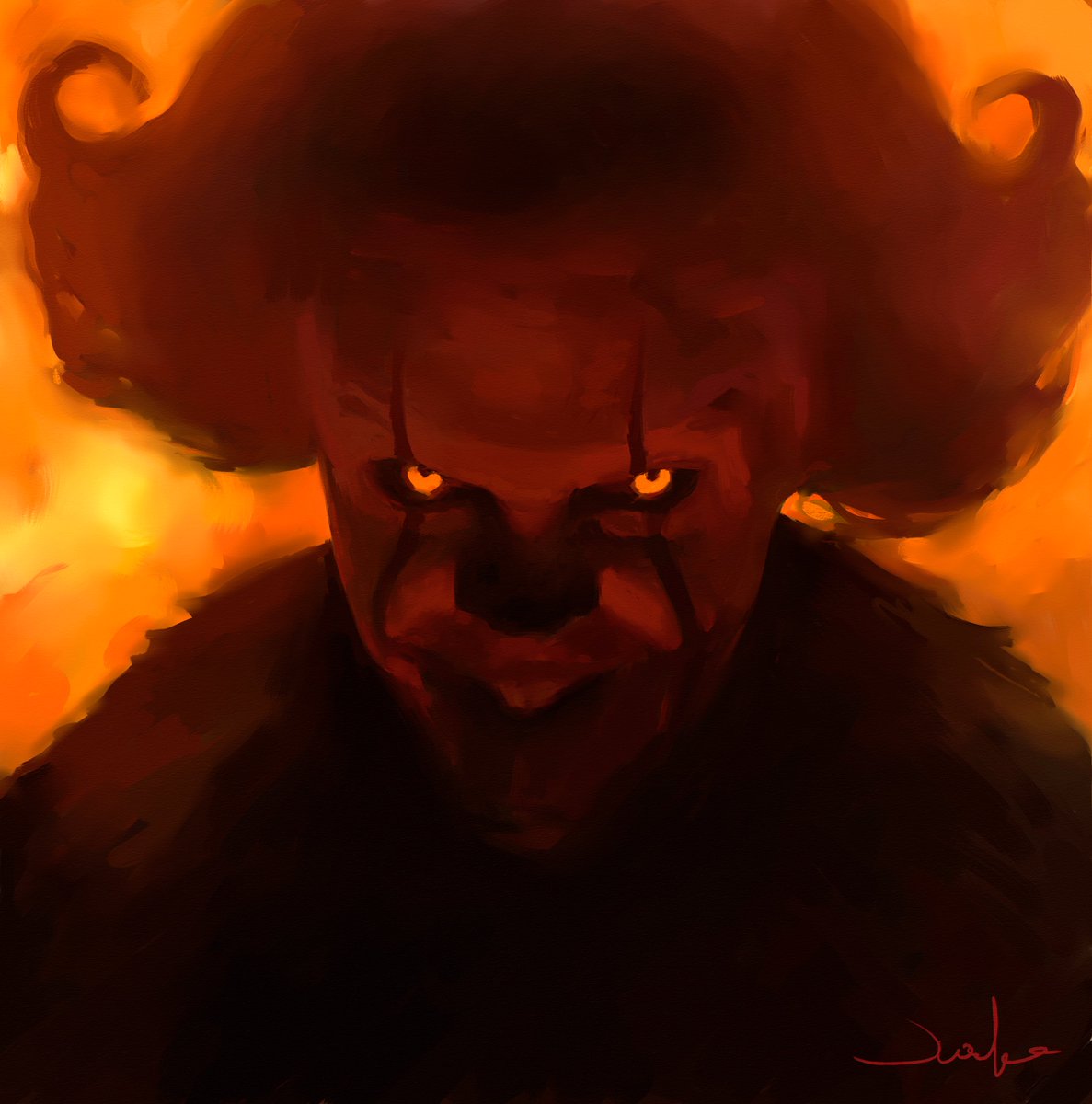 onedoomedrabbit's tweet photo. been ill so heres a quick warmup painting for halloween #WelcomeToDerry #Pennywise #rebelle @escapemotions https://t.co/bpbIH7h2eC
