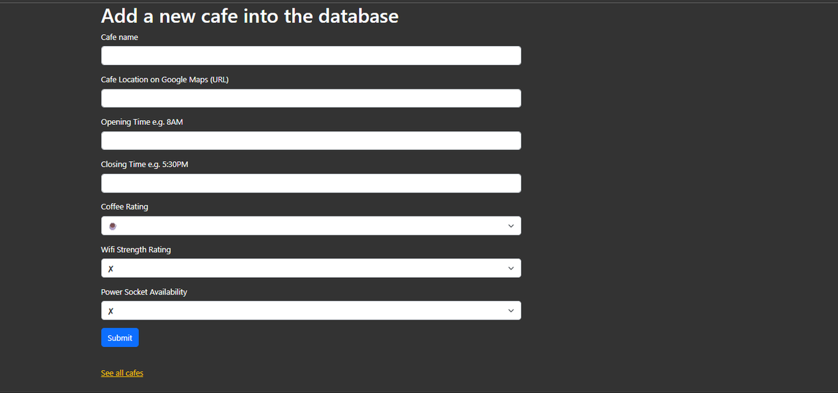 chiragdhawan07's tweet image. Day 62 of #100DaysOfCode  
Project: ☕Coffee &amp;amp; Wifi 💻

Today’s wins:  
• Built a Flask app to rate cafés  
• Added emoji-based Wi-Fi, coffee &amp;amp; power ratings  
• Used WTForms + Bootstrap for smooth forms  

Code in Day62_CoffeeAndWifi 📂  
github.com/chiragdhawan07…  

#Flask