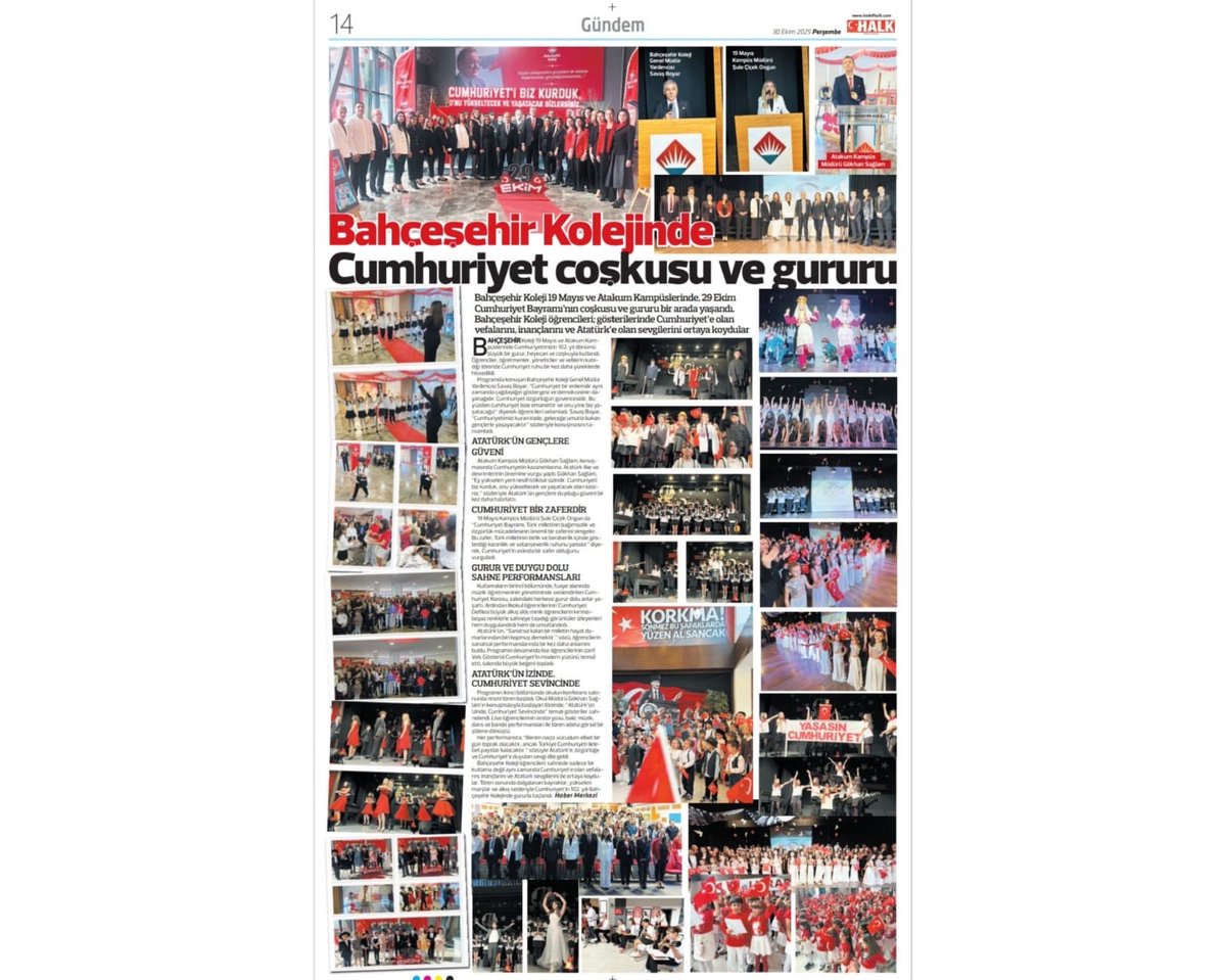 Bahçeşehir Koleji Samsun Kampüslerimizin Cumhuriyet Bayramı coşkusu, yerel basında geniş yankı uyandırdı! 📰

(Samsun Gazetesi - Halk Gazetesi - Gerçek Gazetesi 30.10.2025)

#bahçeşehirkoleji