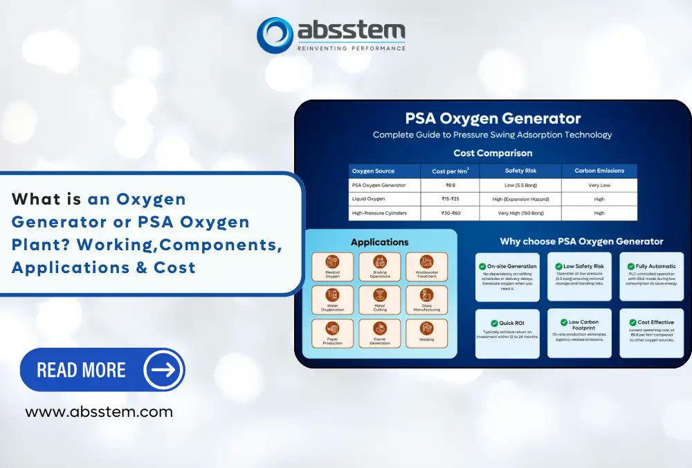 absstem's tweet image. Curious how #OxygenGenerator work?
Discover everything about #PSAOxygenPlants from working principles to key components, real world applications, &amp;amp; costs. 
🔗absstem.com/oxygen-generat…

 #Absstem #Absstemtechnologies #nGEN #Idos #nGENX #Medo #MedoC #IdosC #Shield
