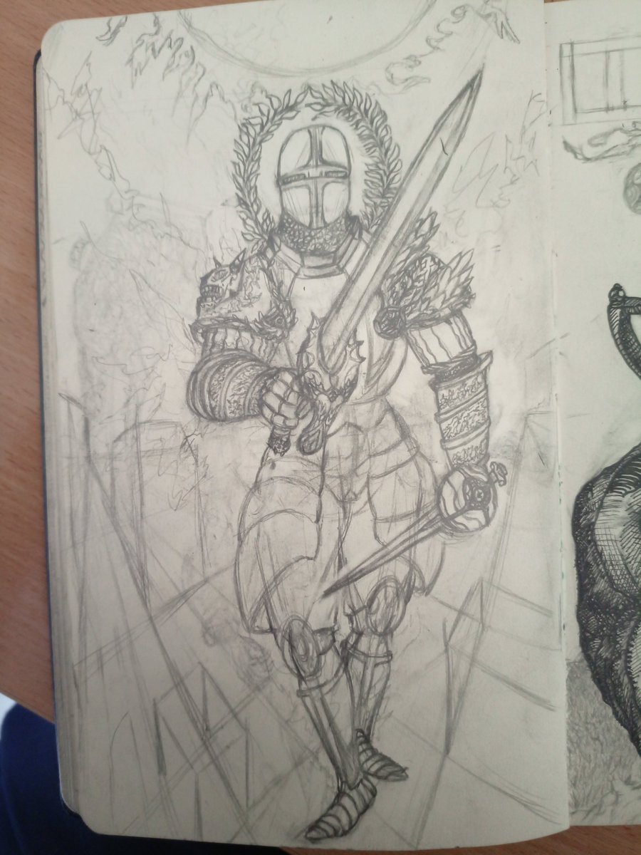 GiHi008's tweet photo. Some progress here 
Knights shrouded in flames always look cool

Немножко прогресика 
Рыцари окутанные пламенем всегда круто выглядят 
#art #traditionalart #fantasyart #sketch https://t.co/klAfTS1a2h