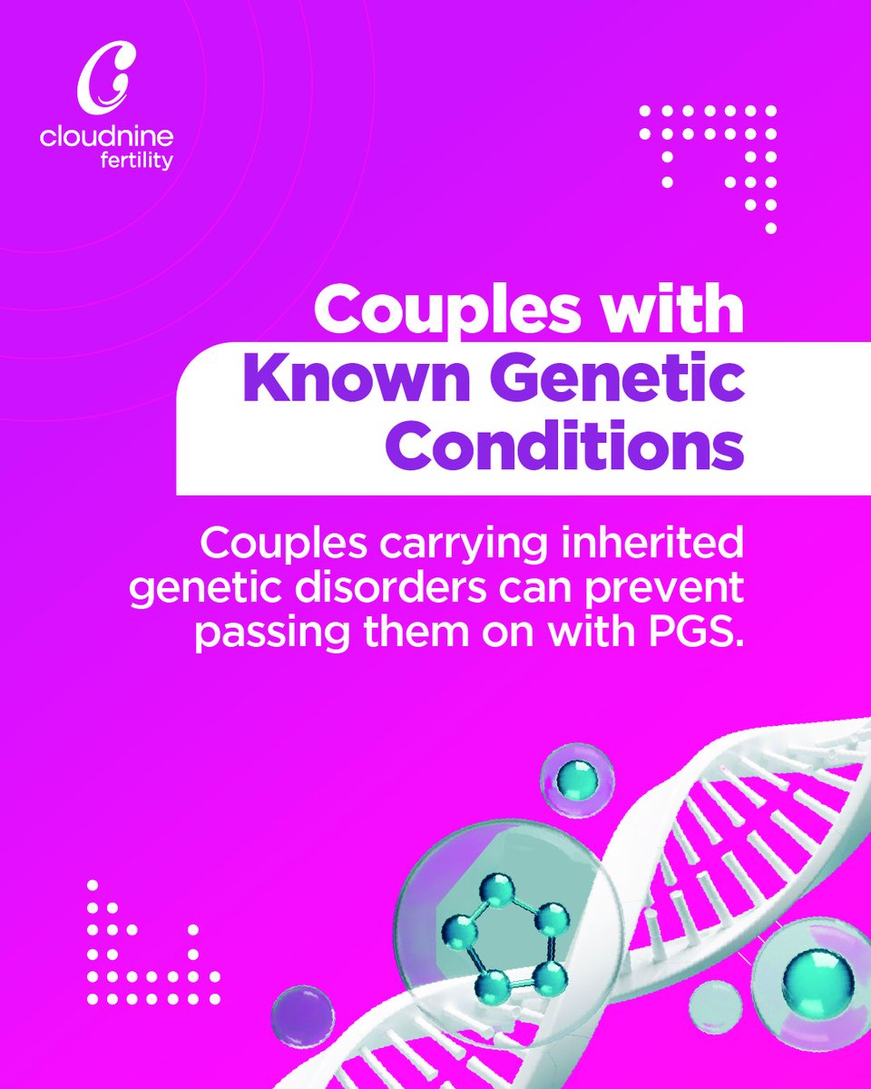 cloud9fertility's tweet image. Maximise your IVF success with Preimplantation Genetic Screening (PGS). Ideal for couples with recurrent miscarriages, repeated IVF failures, or genetic conditions. Enables confident single embryo transfer. 

Follow us to know more!