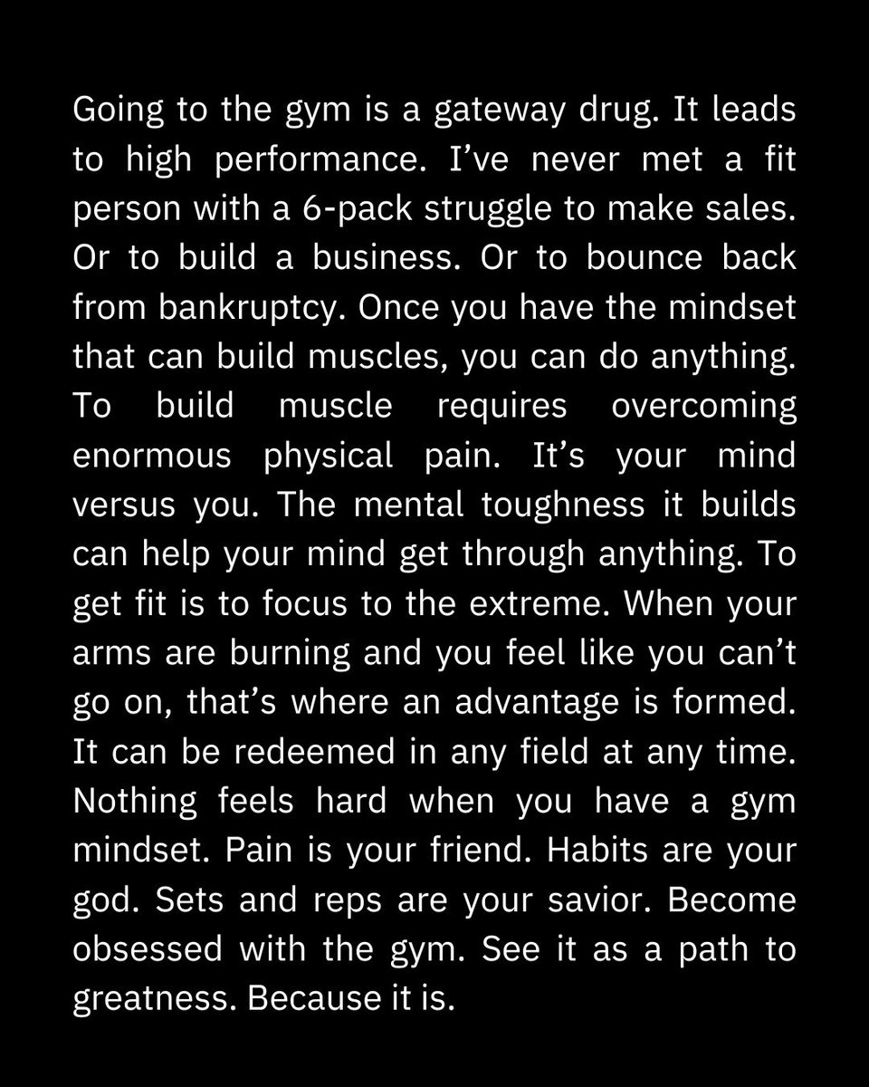 Tim_Denning's tweet photo. Going to the gym is a gateway drug. https://t.co/fNdueezcza
