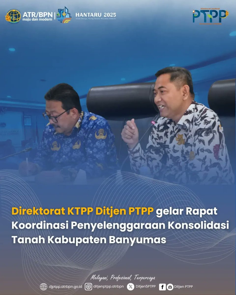 KANTAHKABKUDUS's tweet photo. Direktorat Konsolidasi Tanah dan Pengembangan Pertanahan melaksanakan rapat koordinasi terkait Penyelenggaraan Konsolidasi Tanah di Kabupaten Banyumas pada Selasa (28/10/2025) di ruang rapat Direktorat Jenderal Pengadaan Tanah dan Pengembangan Pertanahan. 
#DitjenPTPP https://t.co/lJZUfj3lAf