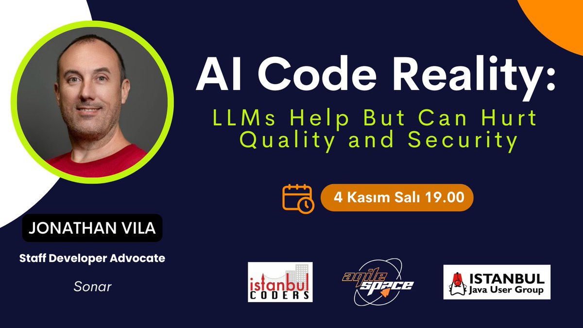 IstanbulCoders's tweet image. Join us AI Coding event for "𝐀𝐈 𝐂𝐨𝐝𝐞 𝐑𝐞𝐚𝐥𝐢𝐭𝐲: 𝐋𝐋𝐌𝐬 𝐇𝐞𝐥𝐩 𝐁𝐮𝐭 𝐂𝐚𝐧 𝐇𝐮𝐫𝐭 𝐐𝐮𝐚𝐥𝐢𝐭𝐲 &amp;amp; 𝐒𝐞𝐜𝐮𝐫𝐢𝐭𝐲" with @vilojona
🗓️Tuesday, Nov 4 at 19:00 
Location: @AcmAgile @AcmAgileSpace
Co-organized with @jug_istanbul 🙏
Register kommunity.com/istanbulcoders…