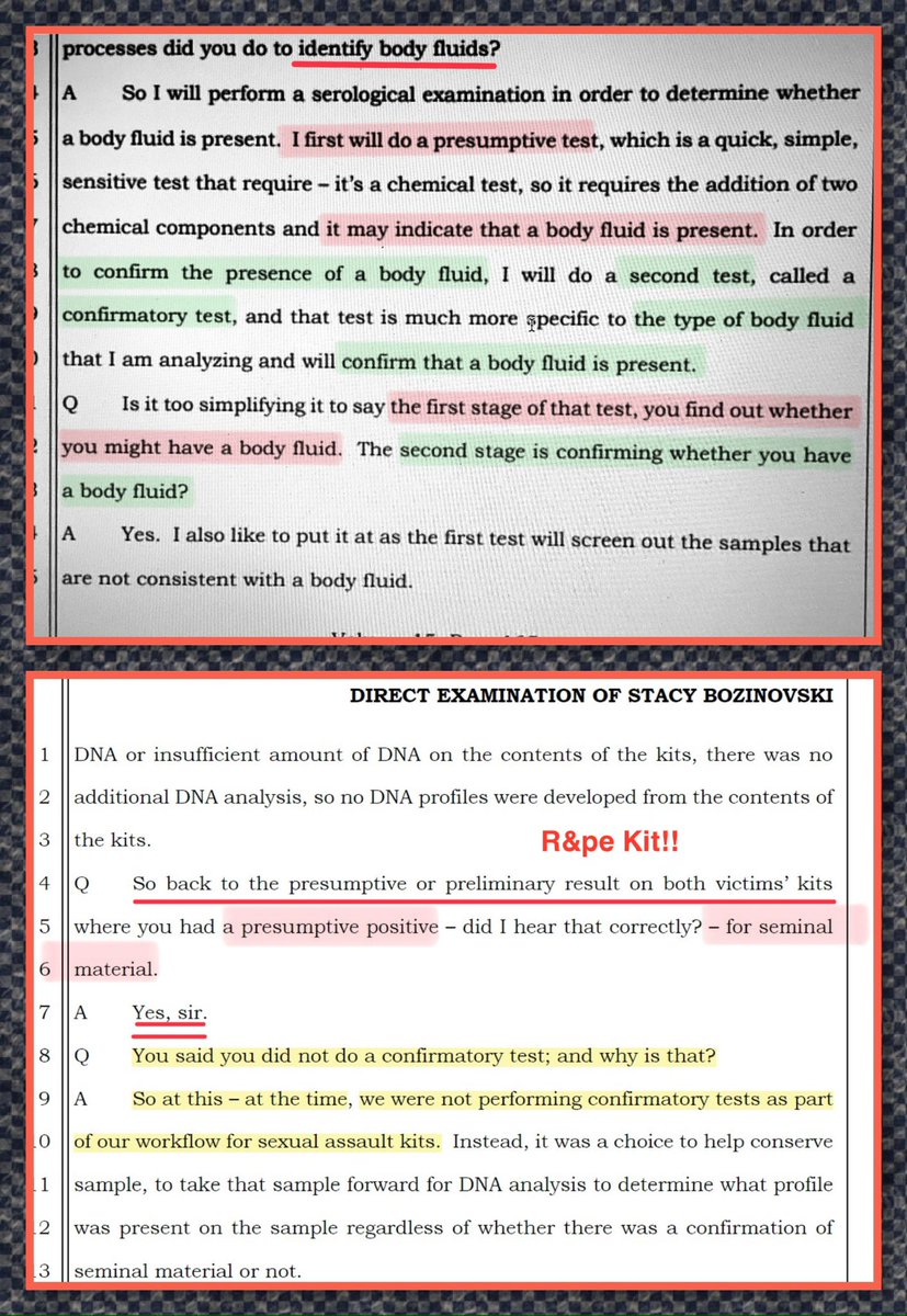 Beth02428329's tweet photo. 2 - Unknown male DNA on the girls private parts 😞
Prosecution believe the DNA could have come from the washing 🤔. @alleyesondelphi @Docs_Delphi is you find the testimony could you please attach it 🙏

Testimony from Stacy Bozinovski
SA kits - presumptive positive for seminal material (I did say seminal fluid so I’ll correct myself).

Unfortunately the lab didn’t look at the seminal material under a microscope to confirm exactly what sort of fluid it was 🤯.
Was it the girls own natural material or was it seminal fluid from a male (possibly circumcised or sterile)?

#Delphi 
#RichardAllen - NO DNA, BIOLOGICAL OR ELECTRONIC EVIDENCE!!
#FreeRickAllen 

@TrueCrimeKeith @oksanka_luky @larart10000 @LawNerdAmber @NicolaM78989465 @nicolespacek @SpookySokoke @shboogies @1_and_only_Wade @UnhushedChaos