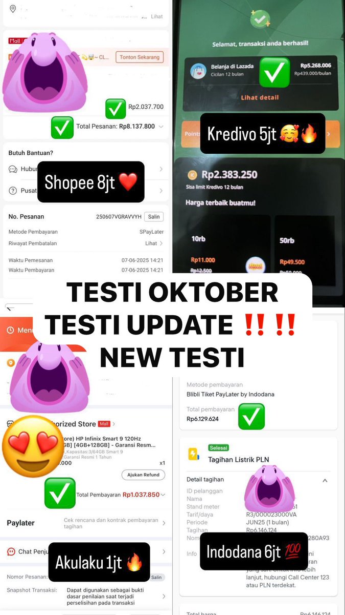 gestunbysonyaaa's tweet photo. Testi Gestun Tanggal : 30 Oktober 

1.529 - YUP : 2 JT
1.530 - Akulaku : 500 JT 
1.531 - Gopaylater : 1 JT
1.532 - Spaylater : 1 JT 

#zonauang https://t.co/IAXnTKcFdK
