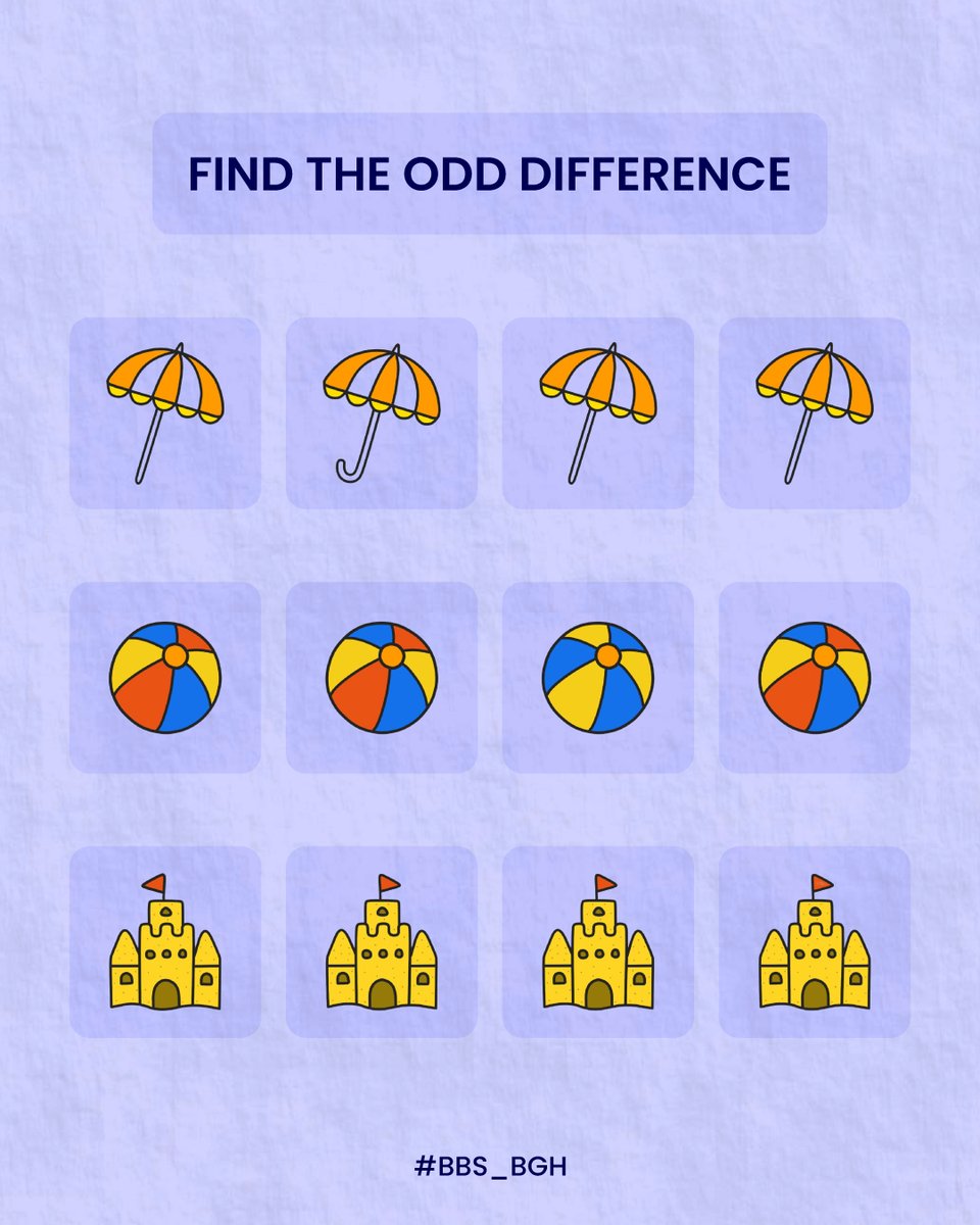 BBS_BGH's tweet image. Can you spot the odd one out? 🤔
Look carefully and comment on your answer below! 👇

#BrainGame #OddOneOut #BalBhartiSchool #SmartKids #SharpenYourMind #FunLearning #BBS_BGH #Bahadurgarh
