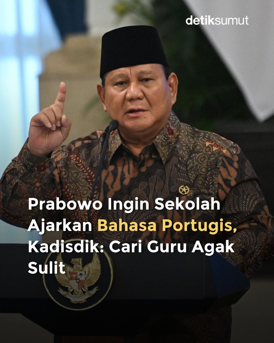 detiksumut_'s tweet photo. AKANKAH TERLAKSANA?
Presiden Prabowo ingin Bahasa Portugis diajarkan di sekolah Indonesia, tapi Kadisdik Sumut bilang cari gurunya masih susah. Sampai sekarang, realisasi program masih nunggu petunjuk teknis dari pemerintah pusat.
#Prabowo #BahasaPortugis #PendidikanSumut https://t.co/BKZLROst5v