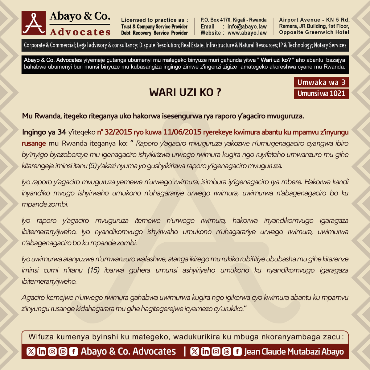 Abayo_Advocates's tweet photo. ◉  Wari uzi uko hakorwa isesengurwa rya raporo y’agaciro mvuguruza?

Dore uko itegeko ribiteganya ⤵️ 

#SomaUmenyeAmategeko #ReadtoKnowtheLaws #TumenyeAmategekoAtugenga #bestlawfirminrwanda #bestlawyersinrwanda #Lawyersnearme #law #Rwanda #Rwandan #Rwandans #kigali #RwOT @AbayoClaude @Umukenewirwanda  @mjustin2011_bi @BiraboneyeVicky @NaomieNishimwe @mporezebruce @Chelinilady @leonciek @PMudakikwa @noellashyaka  @UMUTESIFRANCIN4 @isimbi_rosine @solangeuwituze @nshuti25 @kizinduka @mutangana2 @Jeanmariewild @de_ndoli @IshemaAline @YNyamirambo @iraadou @HAKUZWUMUREMYI @nizeyimana_m @Theogeene