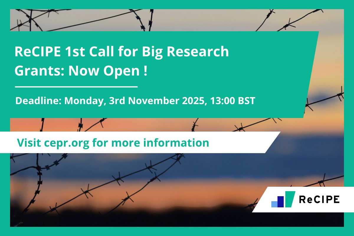 cepr_org's tweet photo. 💭Big grants for big ideas! ReCIPE Big Research Grant applications are open until 3 November, 13:00 GMT. Information on how to apply as well as ReCIPE Focus Countries can be found here:  https://t.co/i4vND665XP
#EconTwitter #DevelopmentEcon #ResearchGrant https://t.co/w1GxSzYFS4