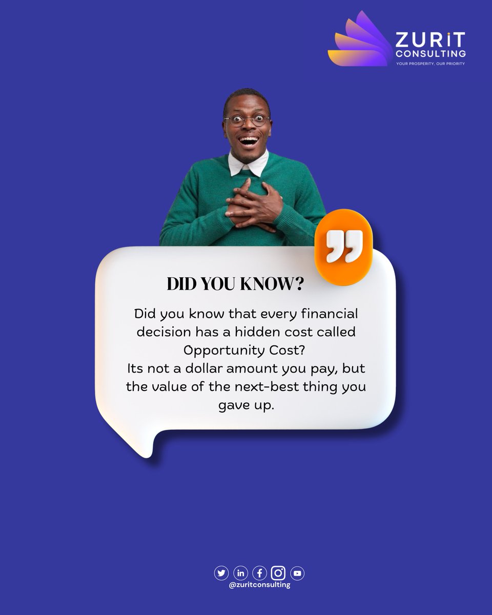 ZuritConsulting's tweet image. 💡  Every choice comes with a cost — even the ones that don’t show up on your balance sheet.
Understanding *Opportunity Cost* is the key to smarter financial decisions and long-term prosperity.
#FinancialWisdom | #ZuritConsulting | #SmartDecisions | #OpportunityCost