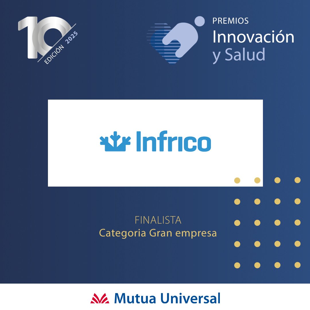 Conocemos a las empresas finalistas de los #PremiosMutuaUniversal
🏅 Categoría Gran Empresa <a href="/infrico/">Infrico</a>  
Proyecto: Infrico 4.0. Digitalización para una gestión inteligente de riesgos laborales
➕ℹ premios.mutuauniversal.net/es/x_edicion/I…
