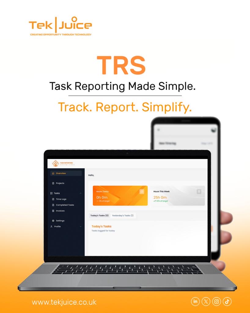 TekjuiceUganda's tweet image. Meet TRS, The Task Reporting System: a complete platform to track time, manage projects, and generate reports effortlessly.

Simple. Smart. Secure.

 #TRS #TimeTracking #ProjectManagement #WorkSmart #TechJuice #ProductivityTools