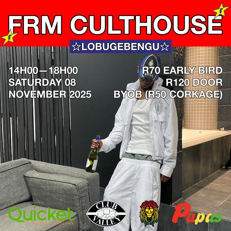 Lobugebengu joins the FRM Culthouse lineup 🎨🎶

Painter, musician, designer and sonic architect—weaving ambient soundscapes and otherworldly moods that move beyond genre.

quicket.co.za/events/340257-…
