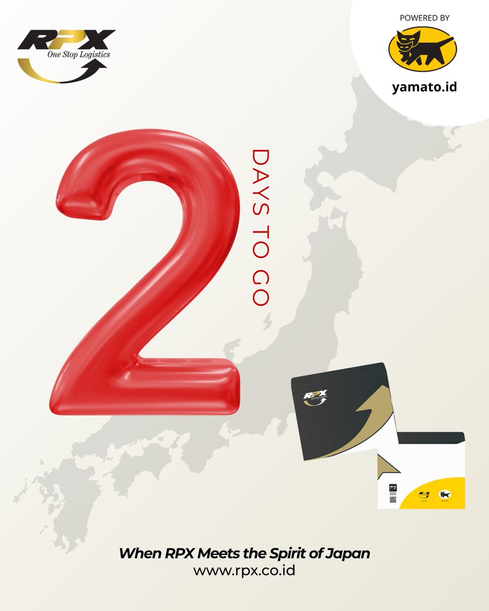 2 days to go!
Something exciting is coming your way.
Stay tuned for RPX x Yamato — your best shipping solution to Japan 🇯🇵#RPXtoJapan #RPXOneStopLogistics #YamatoID
