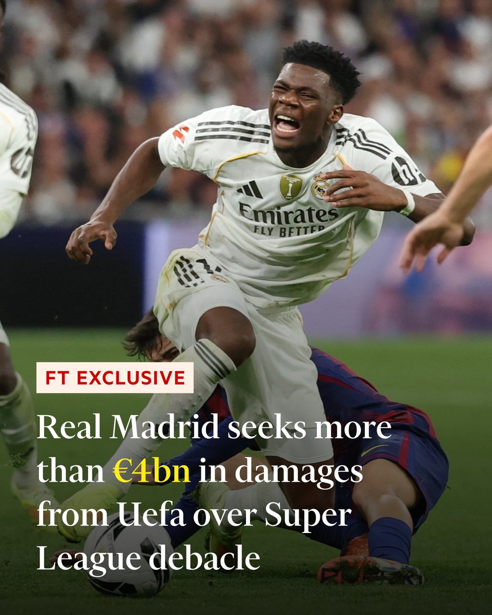 The Spanish football club is planning to seek more than €4bn in damages from Uefa for alleged losses it suffered after European football’s governing body blocked proposals for a controversial Super League ft.trib.al/feWdVQ4
