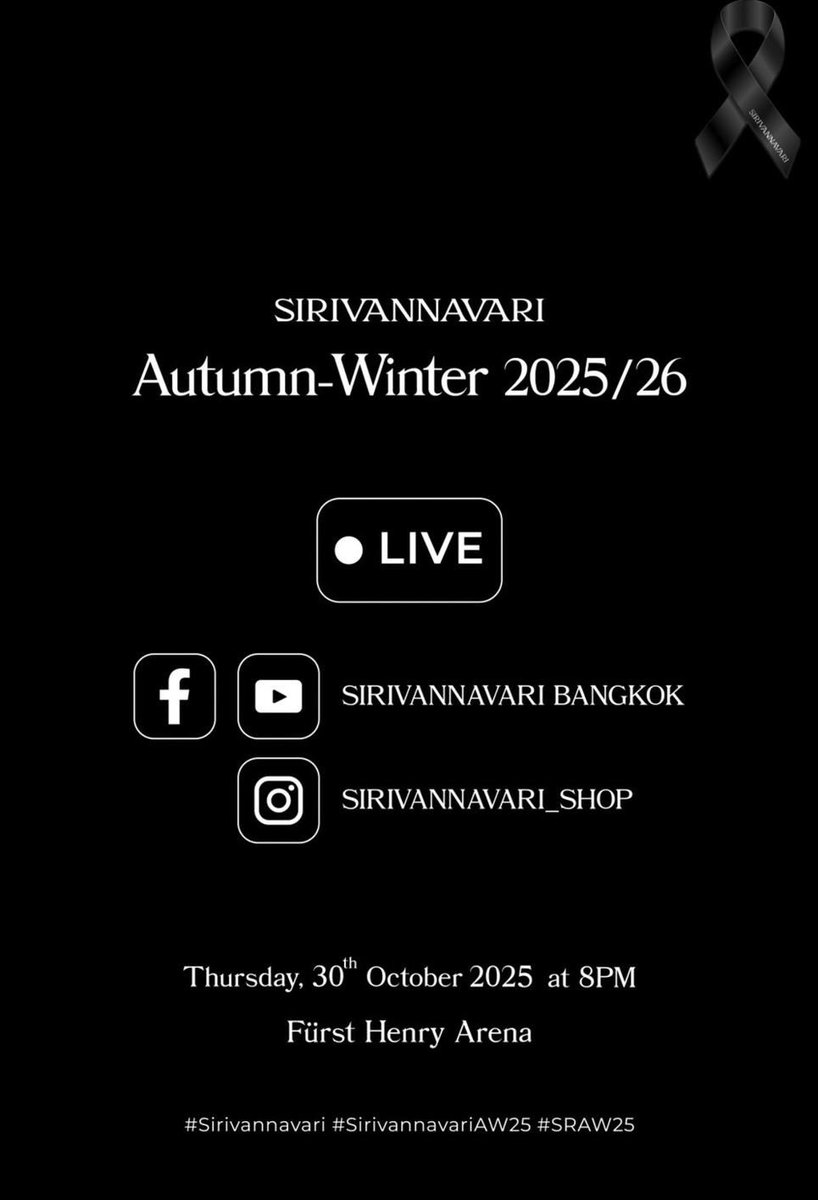 The SIRIVANNAVARI Autumn-Winter 2025/26 Bangkok Fashion Show tonight at 8 PM will have live-streaming available on their official accounts.

งาน SIRIVANNAVARI Autumn-Winter 2025/26 Bangkok Fashion Show คืนนี้เวลา 20.00 น. สามารถติดตามการถ่ายทอดสด (Live Streaming)