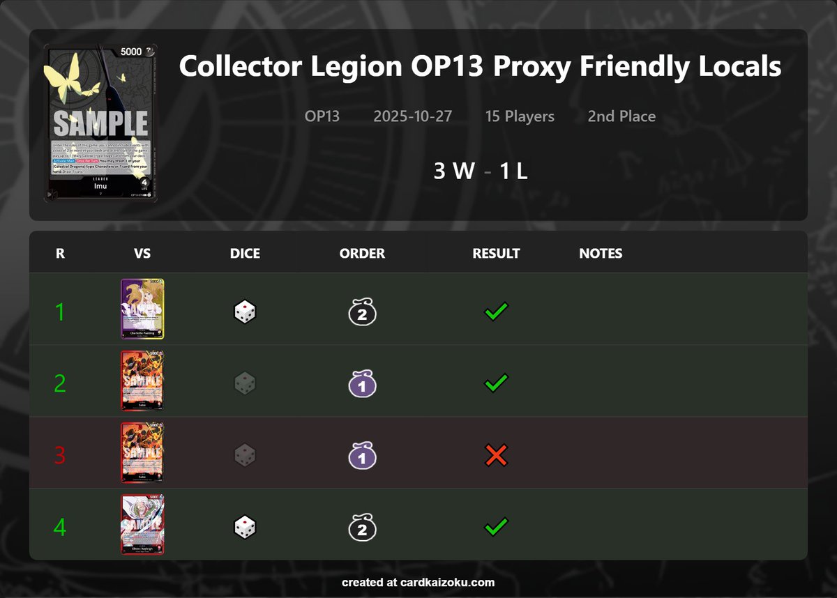 Collector Legion Locals 10/27