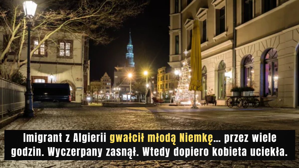 🇩🇪 Imigrant z Algierii gwałcił 20-letnią Niemkę przez kilka godzin w niemieckim mieście Soest. Groził jej nożem.

Na pomoc kobiecie przybył jej 20-letni partner. Więc imigrant go pobił - aż do utraty przytomności.

Po wielogodzinnym gwałceniu kobiety… wyczerpany Afgańczyk
