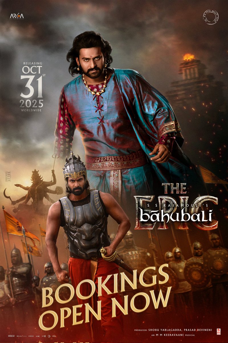 VaaraahiCC's tweet photo. #BaahubaliTheEpic has taken the international stage by storm, and now it’s your time to join the celebration! 💥

🎟 Grab your tickets now — WORLDWIDE BOOKINGS OPEN!

Releasing across the globe from TOMORROW!

#BaahubaliTheEpicOn31stOct https://t.co/lt6UZYzdaF