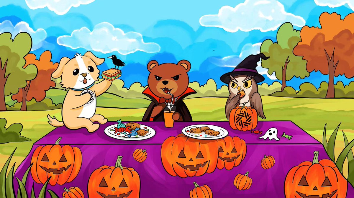 haibao888's tweet photo. ==Art Contest Submission==
Dobby’s Haunted Halloween
My discord username:hualuo
秋日树林秒变魔法野餐地!多比的三明治引来乌鸦信使,吸血鬼熊的果汁藏着 “甜系魔法”,女巫猫头鹰的南瓜灯在偷偷发光,连空气里都飘着奇幻的甜香~
#SentientAGI #DobbySummer
@hyperpop420
@0xsachi
@Miles082510
@duckk9x
@smoothasfkk
@shad_haq_
@hieu06730313