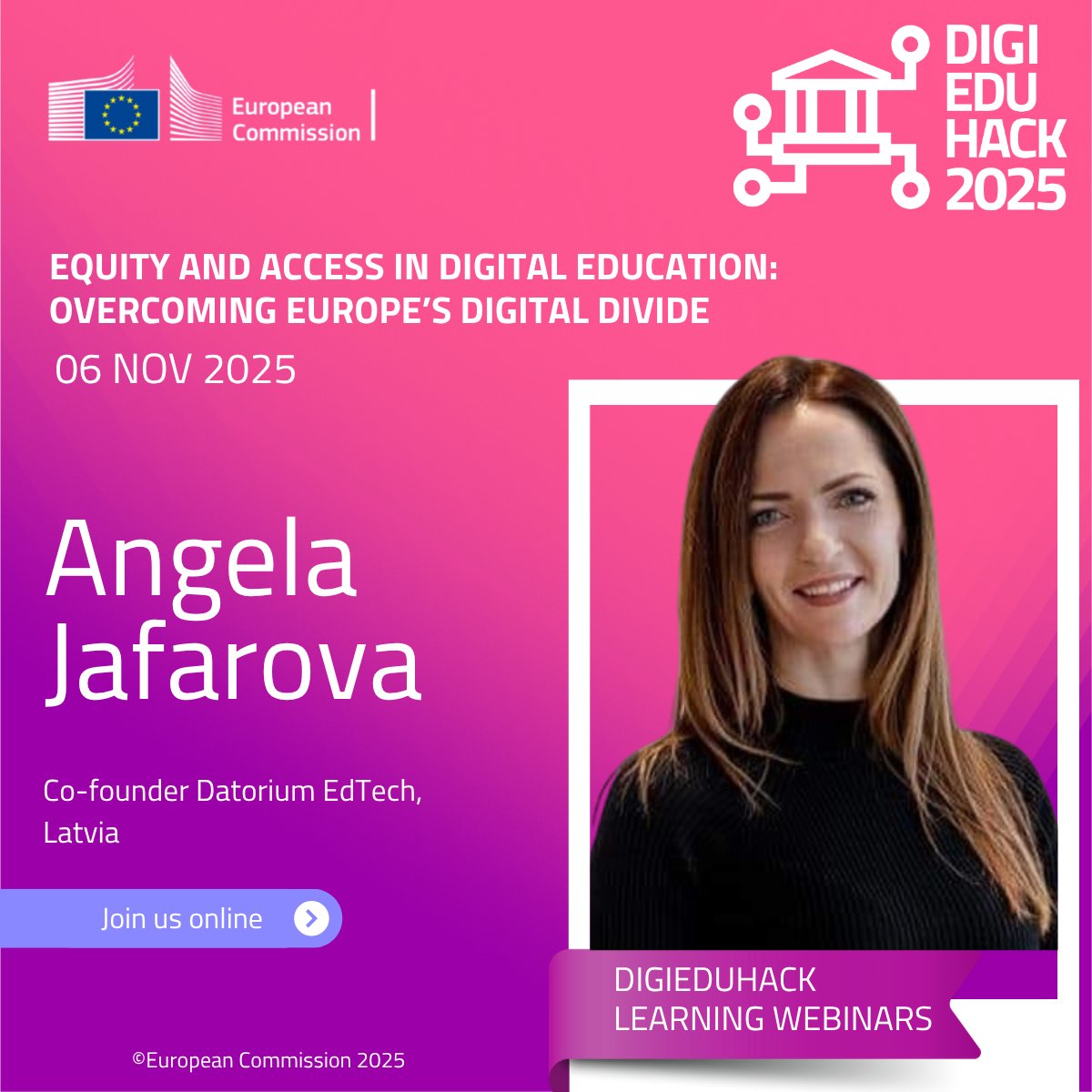 DigiEduHack's tweet image. Meet the speakers! 6th webinar: Equity and Access in Digital Education: Overcoming Europe’s Digital Divide 

📅 Thursday, 6 November at 12:00 CET.
Register here: zoom.us/webinar/regist…

#InnovativeEducation  #DigiEduHackInsights #DigiEduHack #EducationalInnovation