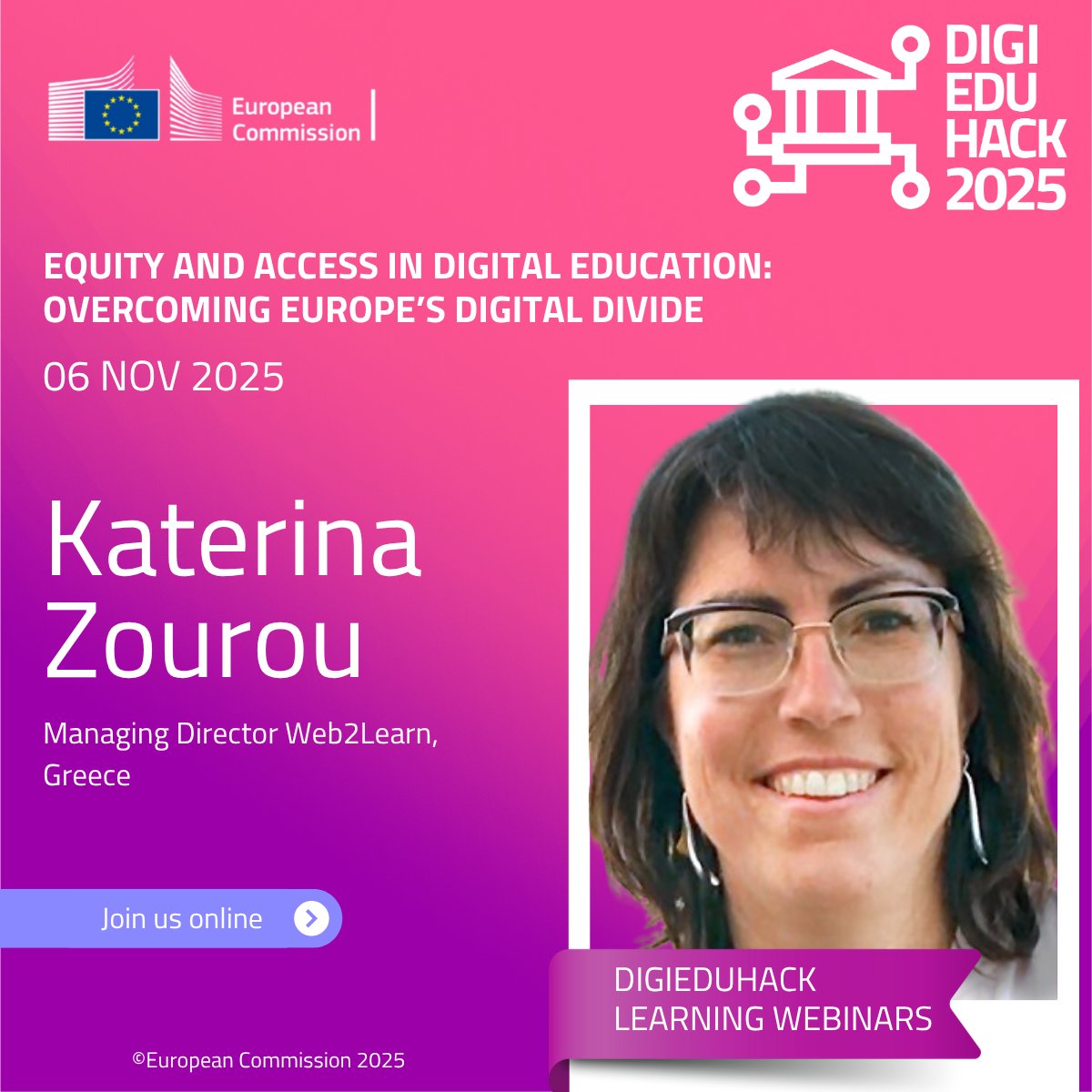 DigiEduHack's tweet image. Meet the speakers! 6th webinar: Equity and Access in Digital Education: Overcoming Europe’s Digital Divide 

📅 Thursday, 6 November at 12:00 CET.
Register here: zoom.us/webinar/regist…

#InnovativeEducation  #DigiEduHackInsights #DigiEduHack #EducationalInnovation