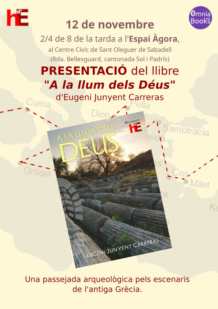 Apunteu! Presentació del llibre A la llum dels déus de l'Eugeni Junyent.
Lloc: Centre cívic Sant Oleguer, Sabadell
Dia: dimecres 12 de novembre
Hora: 19:30
ja.cat/llumdeus
