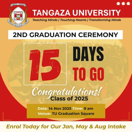 TangazaUni's tweet photo. 📷15 days to go! The countdown is on to our 2nd Graduation Ceremony — happening Nov 14th, 2025.
Let’s celebrate excellence, growth, and transformation! 📷
#TangazaUniversity #Graduation2025 #CountdownToGraduation https://t.co/vteWIVU0cD