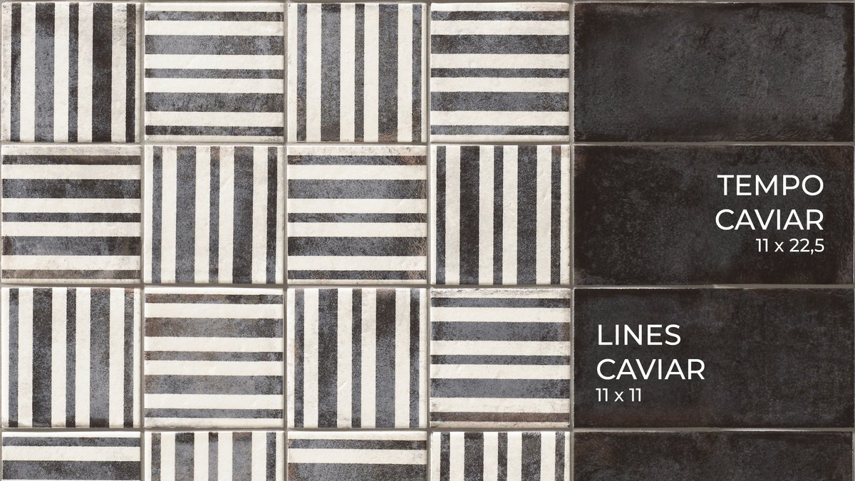 Transformar un espacio íntimo en un baño lleno de carácter es lo que logra el proyecto MONTMORENCY. Se han usado Tempo Caviar 11x22,5 y Lines Caviar 11x11 en suelo y paredes, creando un ambiente moderno, envolvente y lleno de personalidad.