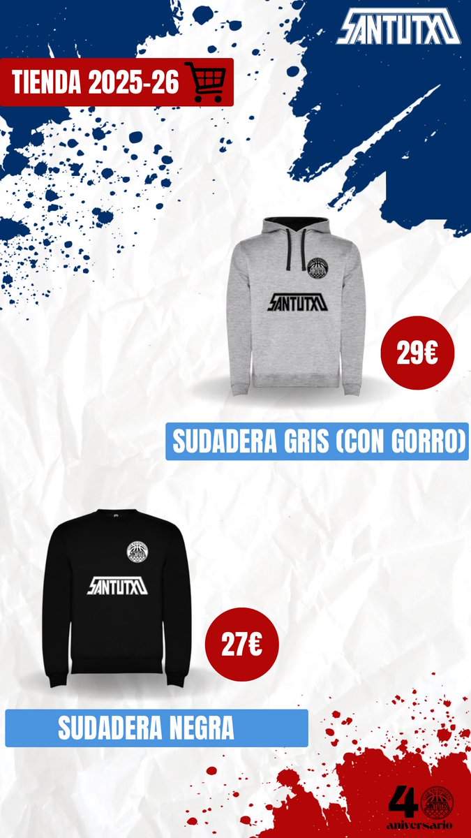 cbsantutxu's tweet image. ¿Todavía no tienes tu sudadera? La misma que años anteriores, pero con el escudo y letras de &quot;Santutxu&quot; actualizadas.

¡Hazte con ella! 
🔗 docs.google.com/forms/d/e/1FAI…

#CBSantutxu #CBSantutxu40A🎂