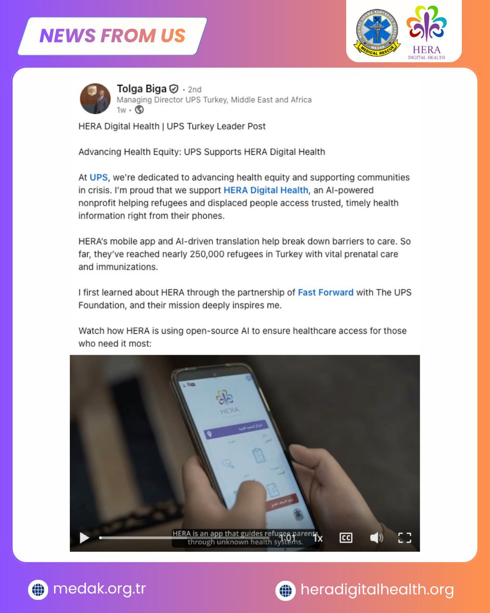 HERA_dHealth's tweet image. 🌍 Empowering health equity through innovation.
With support from The UPS Foundation and Fast Forward, HERA Digital Health uses AI to help refugees access reliable health care.

💜 Nearly 250,000 refugees reached.
heradigitalhealth.org
#HERADigitalHealth #AIforImpact