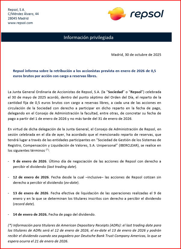 IbexStreet's tweet image. #REP 🇪🇸 #Repsol #Dividendo Enero 2026