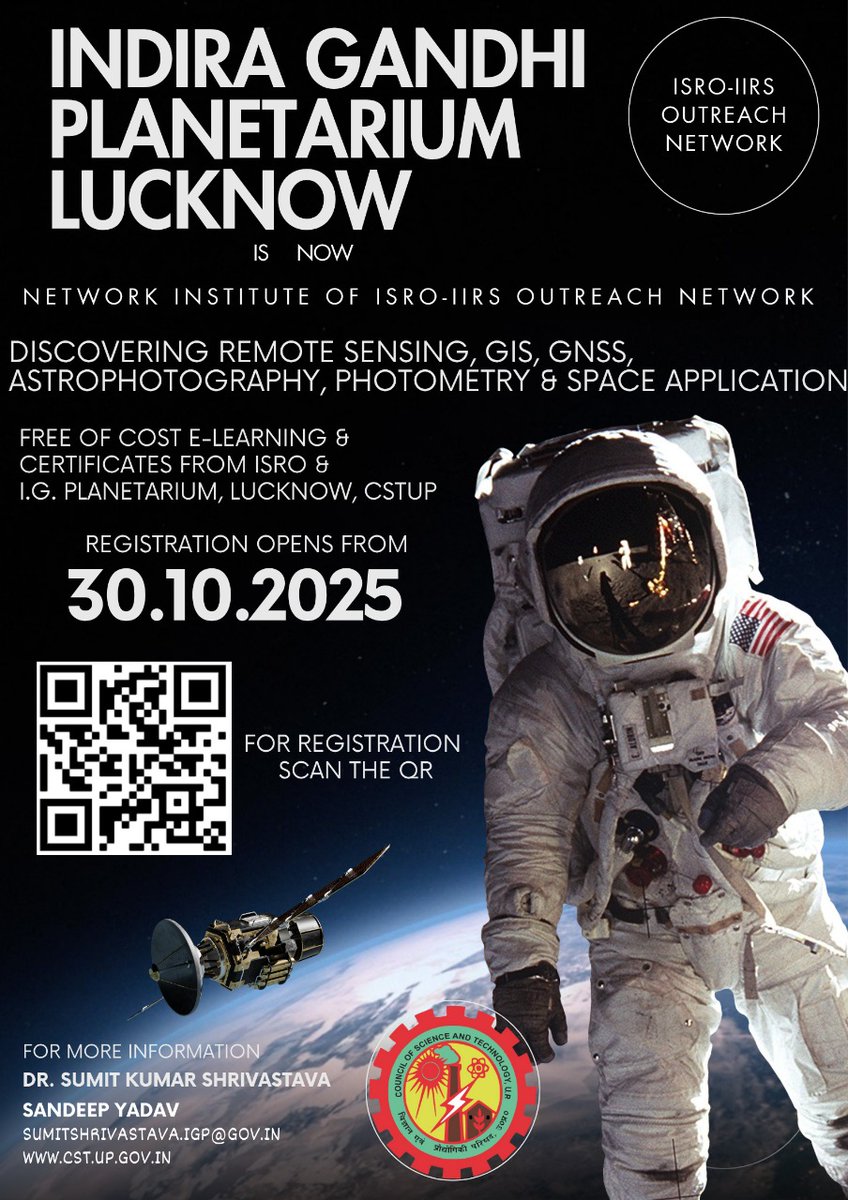 igplucknow's tweet photo. Indira Gandhi Planetarium Lucknow is now officially a Network Nodal Institute for ISRO - IIRS Outreach Network. Free e-learning and full support from Indira Gandhi Planetarium Lucknow. Register for New Programmes. https://t.co/2W1EKOQ8g6