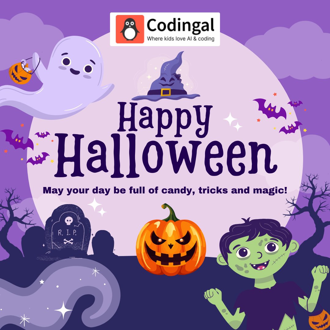 codingal's tweet image. Tricks, treats… and tiny tech wizards. 🧙♂️💻
Happy Halloween from Codingal! 🎃
Book a FREE 1:1 trial and let them build something cool.
#SpookySeason #TrickOrTreat #CodingForKids #LiveClasses #FutureReady #Codingal