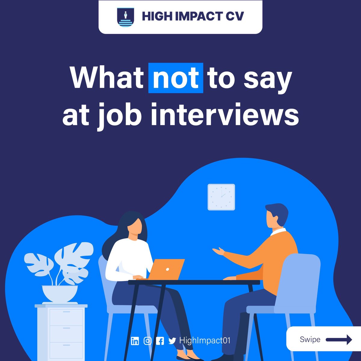 HighImpactCV's tweet image. Choose your words wisely during interviews, they show how well you fit the role and company culture.
Here’s what not to say! 🚫

Follow for more tips!
#HighImpactCareers #HighImpactCV #RecruitmentThursday