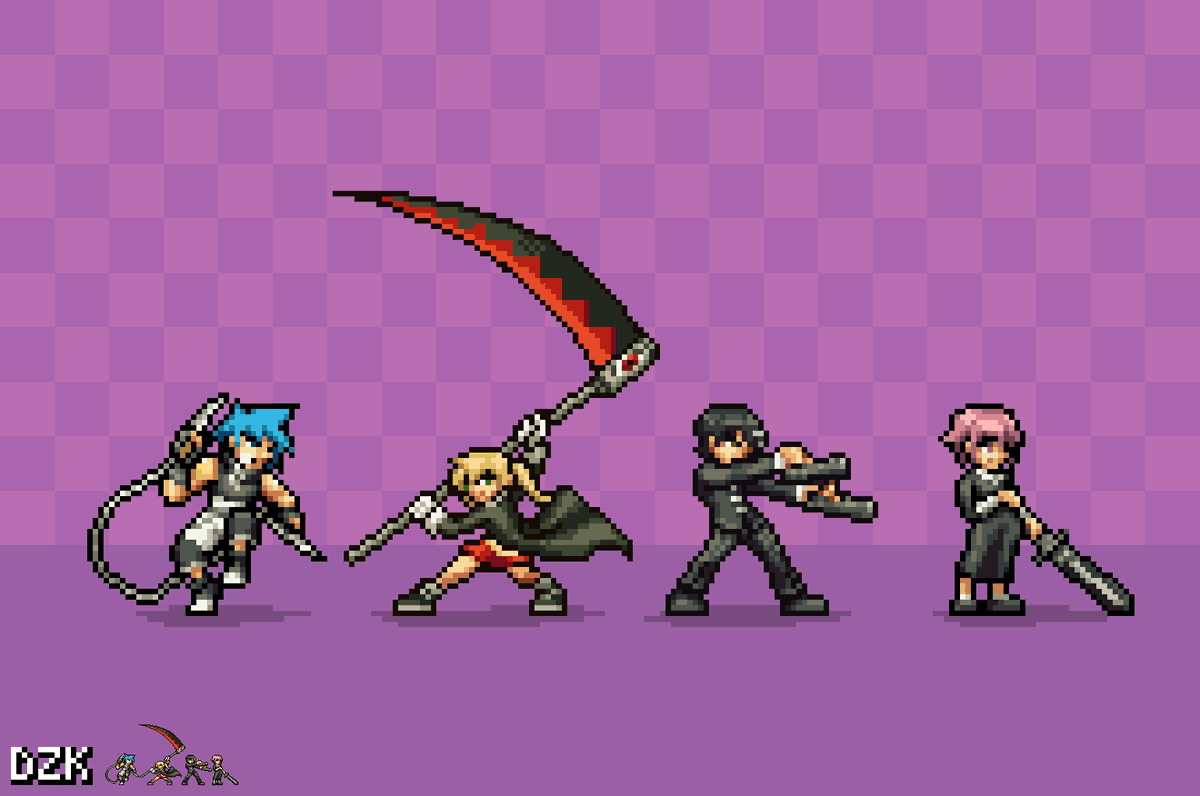 Soul💀Eater made in Metal Slug style sprites:
- Black Star
- Maka Albarn
- Death the Kid
- Crona

#pixelart #ドット絵 #MetalSlug #メタルスラッグ #fanart #sprites #souleater #ソウルイーター #Halloween #Halloween2025 
This will fit perfectly with Halloween ^-^!!!! 🎃
