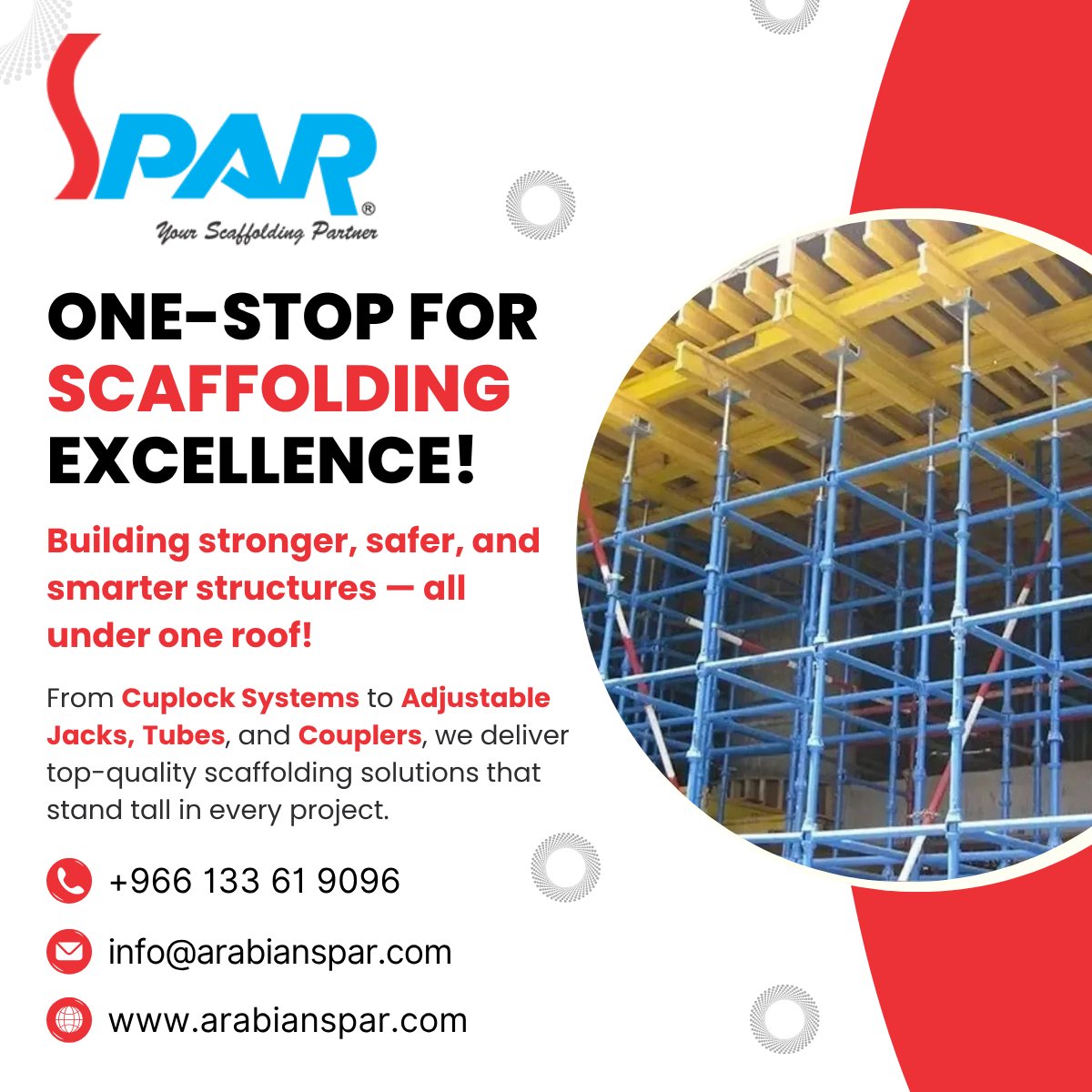 ArabainSpar's tweet image. At Arabian Spar, we’re your one-stop destination for complete scaffolding solutions — from Cuplock Systems to Adjustable Jacks, Tubes, and Couplers.
Engineered for excellence. 
🌐 arabianspar.com
#arabianspar #scaffoldingsolutions #cuplockSystem #adjustablejacks
