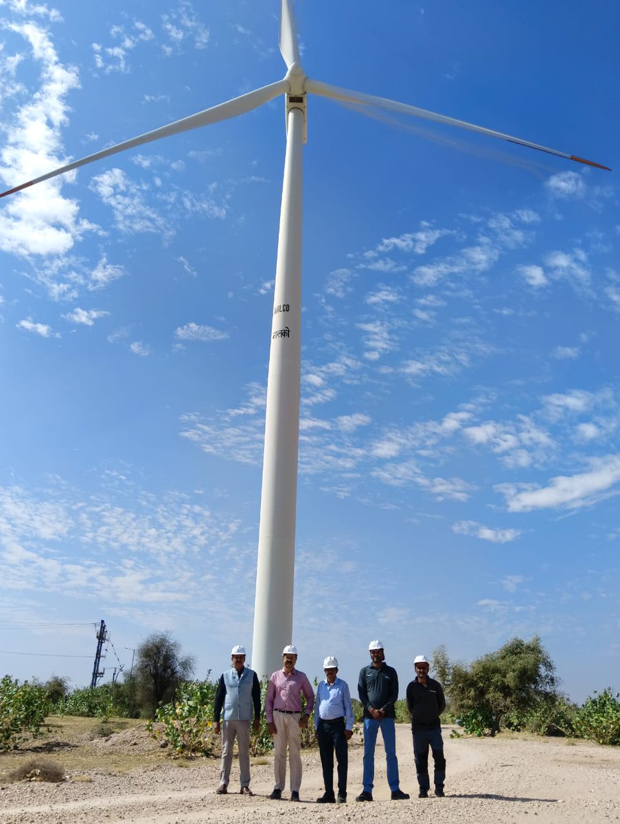 NALCO_India's tweet photo. Shri A.K. Behuria, Director (Finance) & Shri P.K. Mohanty, Executive Director (Production), inspected #NALCO’s Wind Power Projects at #Ludarva and #Devikot in #Rajasthan. They reviewed operational aspects with the O&M team, emphasizing improved performance, regular maintenance & equipment reliability.
@kishanreddybjp @satishdubeyy @minesminindia @mygovindia 
#RenewableEnergy #Sustainability