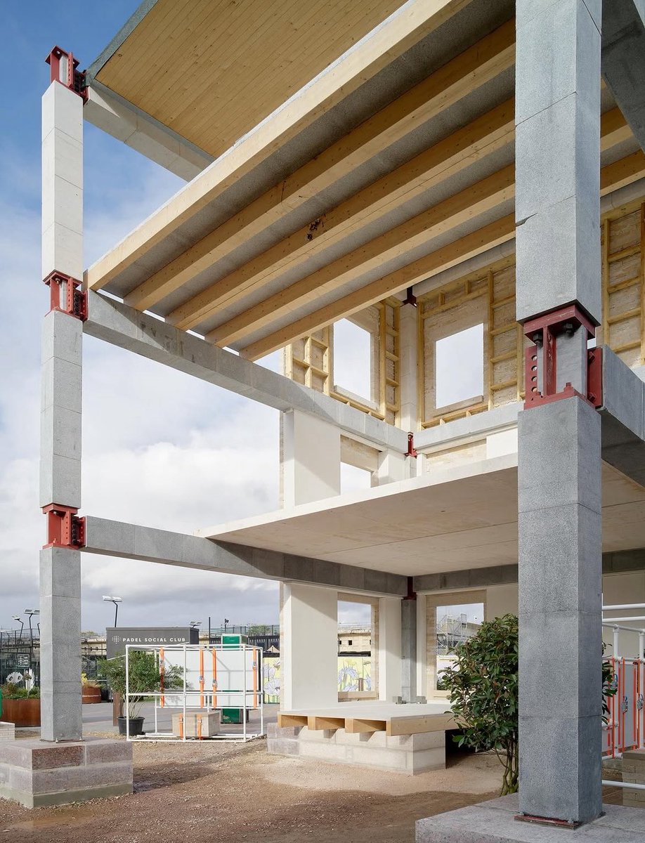 A magnificent vision of the future of low-carbon architecture by <a href="/Groupwork_arch/">Groupwork</a> 

Stone columns and beams, pre-stressed, with a hybrid stone and timber floor. 

90% less embodied carbon than a typical steel or concrete frame - remarkable!