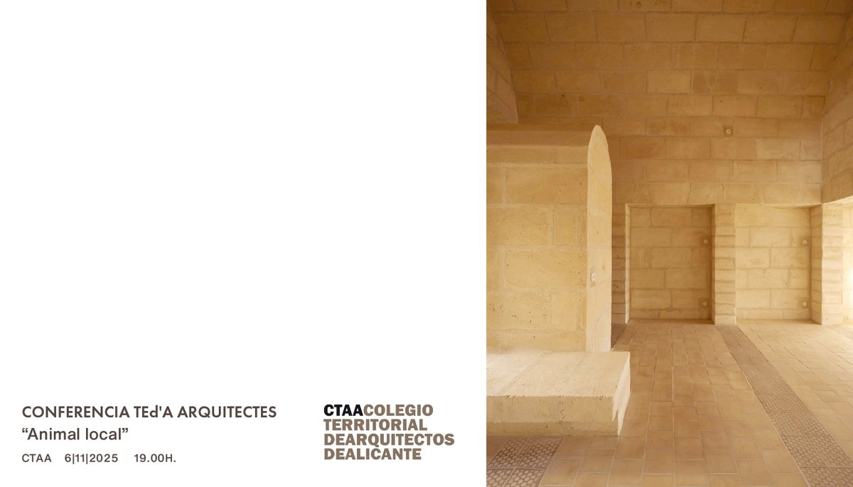 ➡️Conferencia de TEd´A Arquitectes: “Animal local”.
El CTAA te invita a la conferencia del estudio de arquitectura mallorquín fundado por Irene Pérez y Jaume Mayol.
📍Sede Social del CTAA
🗓️Jueves 6 de noviembre de 2025
🕖19.00 h.
¡No te la pierdas!
ctaa.net/eventos/confer…